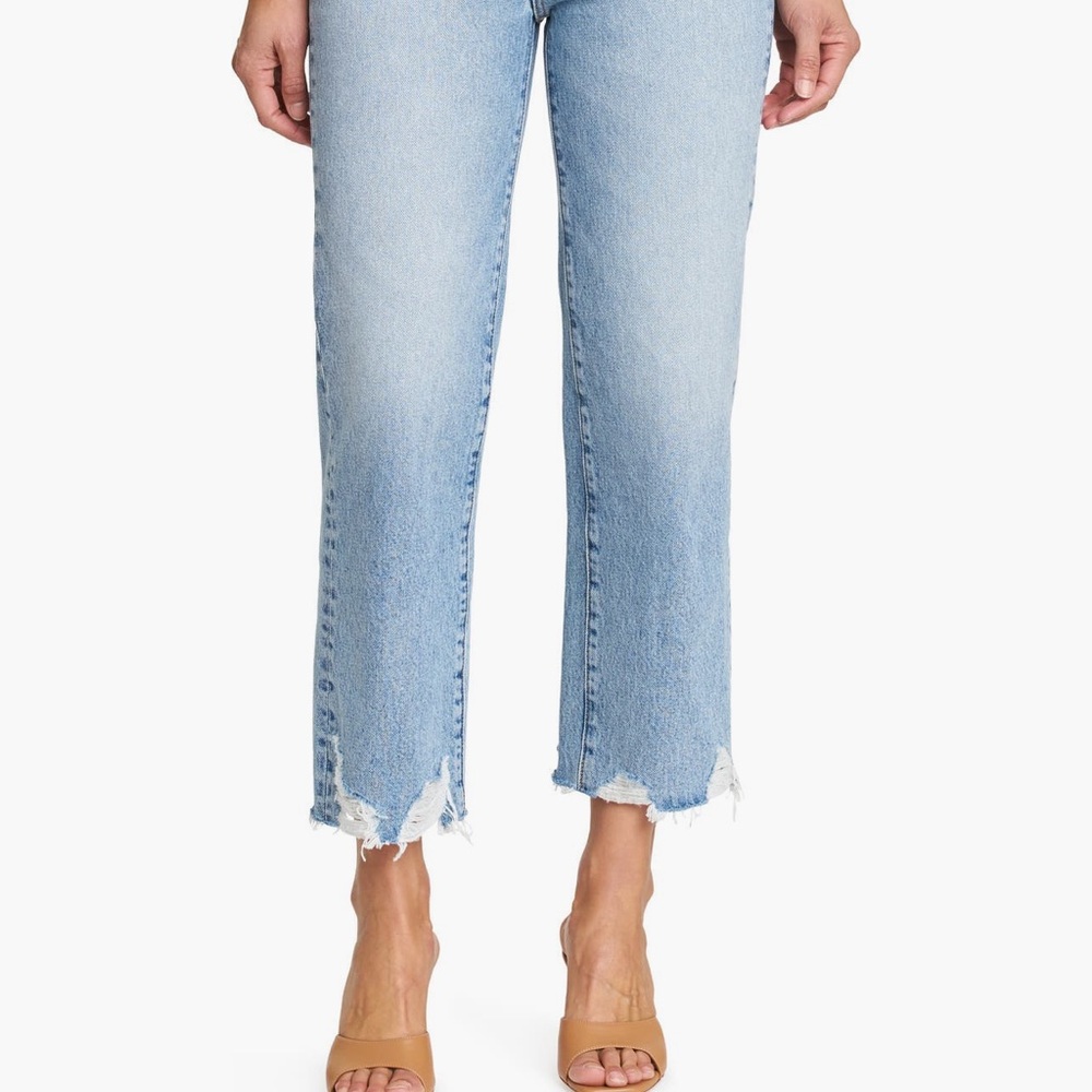 Pistola Light Blue Cropped Jeans with Frayed Hem
